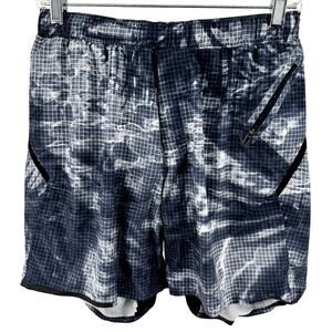 Lululemon Surge Shorts Elastic Waistband Zip Pockets Checkered Tie Dye Ink M